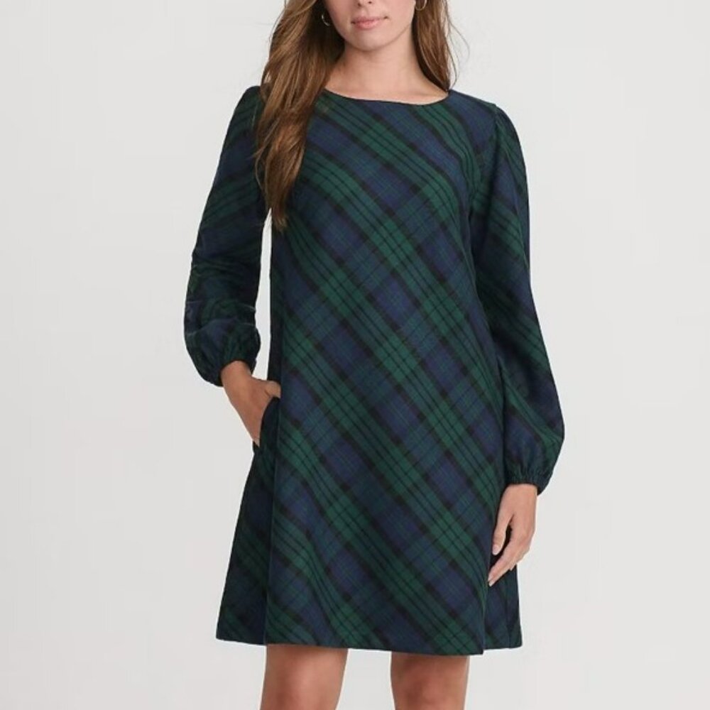 NWOT Lands' End Brushed Flannel Scoop Neck Long Sleeve Above Knee Dress Size XSP